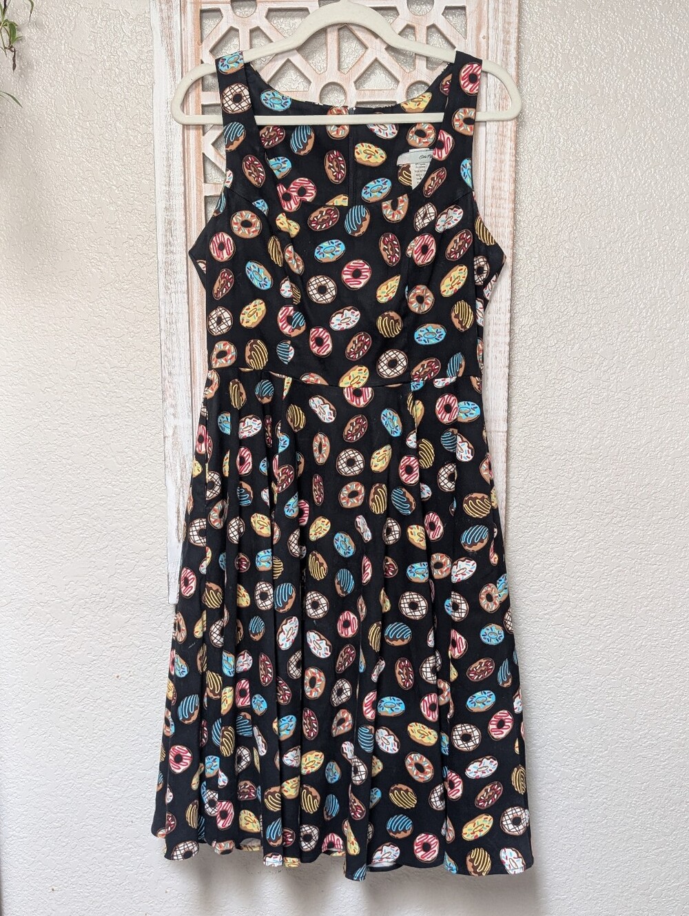 Eva Rose Fit & Flare Dress Women's Large Novelty Print Donuts Rockabilly Pinup